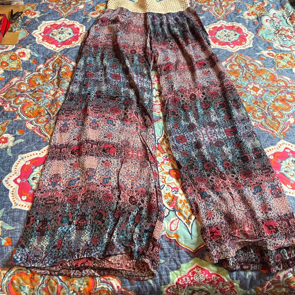 About A Girl Red and Blue Wide Leg Pants